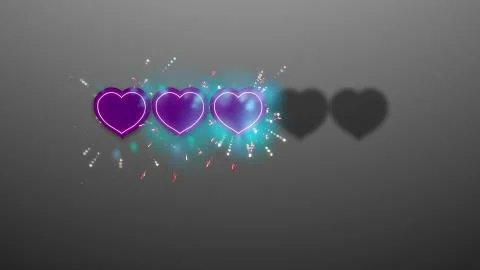 A wonderful 3d rendering of three hearts dazzling in the grey background with Illustrazione stock