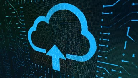 A wonderful 3d rendering of a wallet sign circuit board with a blue cloud, wi Illustrazione stock