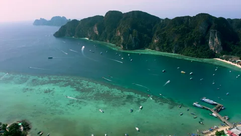 A wonderful bay on Phi Phi Island with a view of the mountains Stock Footage 232689604