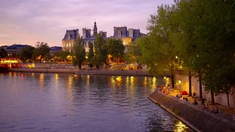 Wonderful evening view over River Seine in Paris - CITY OF PARIS, FRANCE - Stock Footage 256151358