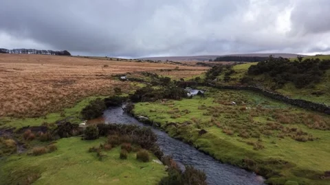 Wonderful little stream flowing through Dartmoor Stock Footage 328241633