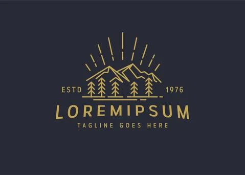 Wonderful mountain logo design. Vector illustration of mountain forest landsc 스톡 일러스트