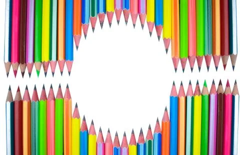 A wonderful pattern made with different colored wood pencil crayons on white Foto stock