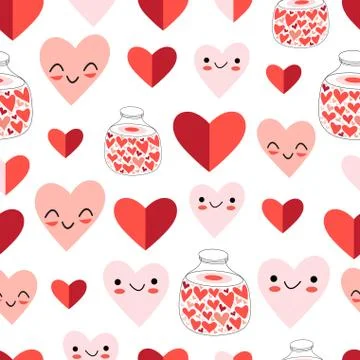 Wonderful seamless festive pattern of funny hearts Stock Illustration