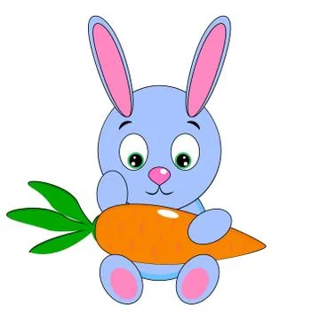 Wonderful simple light blue rabbit with carrots Stock Illustration