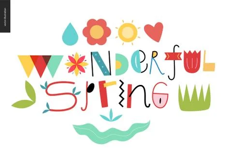 Wonderful spring lettering and elements Stock Illustration