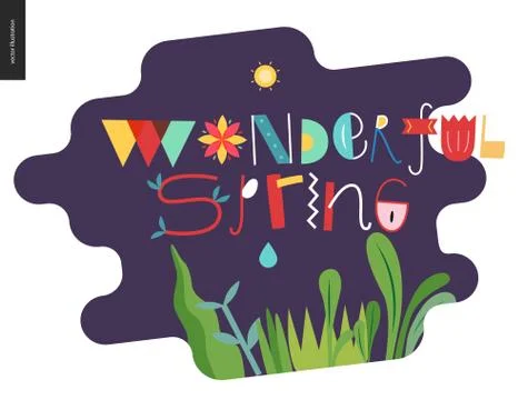 Wonderful spring lettering and elements イラスト素材
