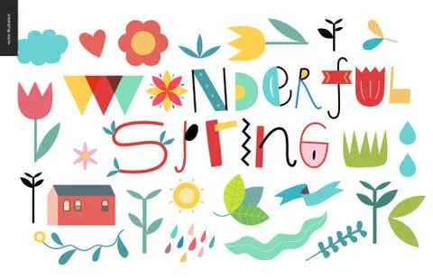 Wonderful spring lettering and elements Illustrazione stock