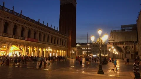 Wonderful St Mark´s Square Piazza San Marco in Venice at night Stock Footage 65054225