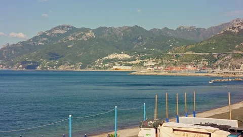 A wonderful view from the bay at the mountains in the background. Stock Footage 93747713