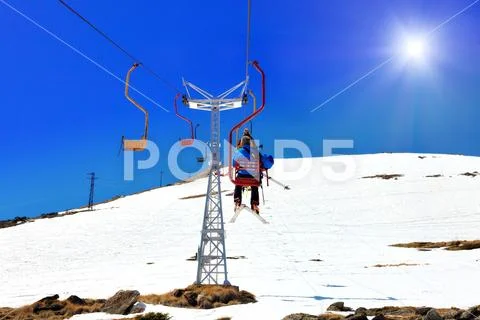 Wonderful view of the cableway in the mountains. Stock Photos