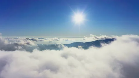 Wonderful view of extraordinary cloudy valley and bright orange sunset Stock Footage 159576889