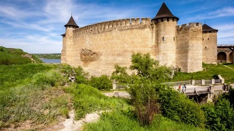 Wonderful view of fortress museum. Location place Khotyn, western Ukraine. Stock Footage