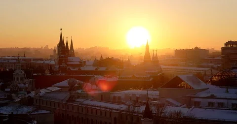 Wonderful view from the observation deck. The Kremlin in sunset gold Video stock 70858810