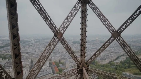 Wonderful view of Paris from moving Eiffel Tower Lift Stock Footage 75826397