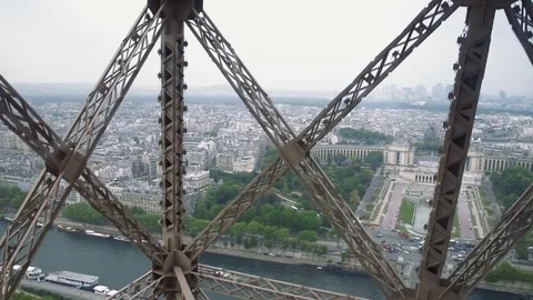 Wonderful view of Paris from moving Eiffel Tower Lift Stock Footage 75826495