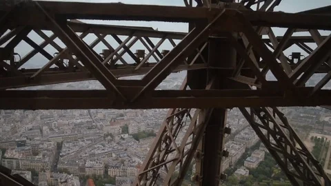 Wonderful view of Paris from moving Eiffel Tower Lift Stock Footage 75839585