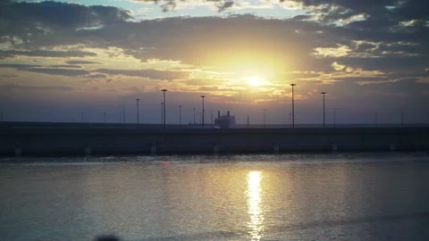 A wonderful view of sunset over the river, port of Valencia Video stock 138982294