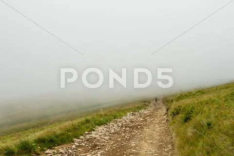 Wonderful view of Ukrainian Carpathian mountains in fog Stock Photos