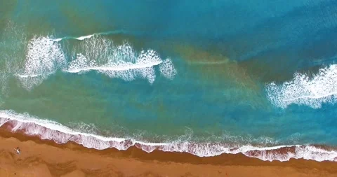 Wonderful Wave Formations on Sandy Beach Top Drone Shot Stock Footage 149883406