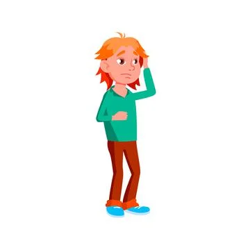 Wondering boy thinking what to do at home cartoon vector Stock Illustration