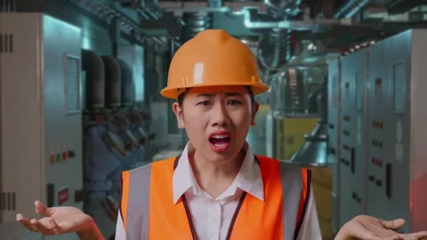 Wondering Engineer Saying Why Working Doubtfully In Engine Control Room Stock Footage 292369226