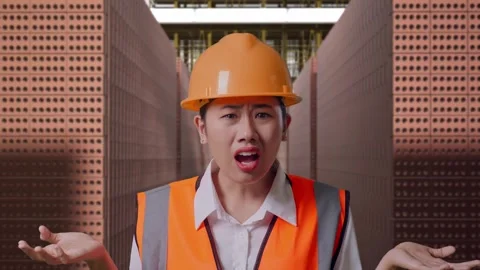 Wondering Engineer Saying Why Working Doubtfully With Brick In Stacks Stock Footage 303762370