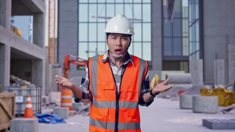Wondering Engineer Saying Why Working Doubtfully at Construction Site Stock Footage 325854301