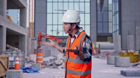 Wondering Engineer Saying Why Working Doubtfully at Construction Site Stock Footage 325854582