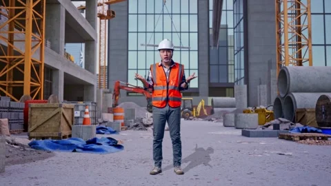 Of Wondering Engineer Saying Why Working Doubtfully at Construction Site Stock Footage 325855489