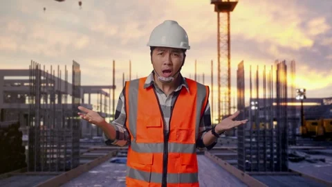 Wondering Engineer Saying Why Working Doubtfully at Construction Site Stock Footage 327067431