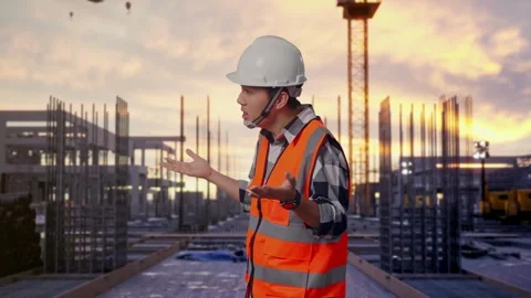 Wondering Engineer Saying Why Working Doubtfully at Construction Site Stock Footage 327067652