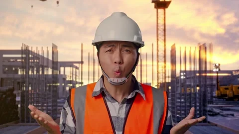 Wondering Engineer Saying Why Working Doubtfully at Construction Site Stock Footage 327067915