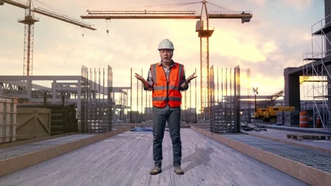 Of Wondering Engineer Saying Why Working Doubtfully at Construction Site Stock Footage 327068768