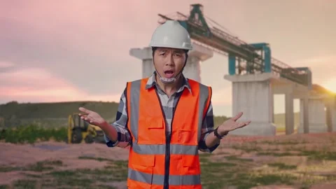 Wondering Engineer Saying Why Working Doubtfully at Construction Site Stock Footage 330330417