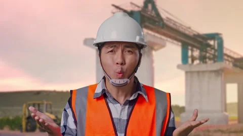 Wondering Engineer Saying Why Working Doubtfully at Construction Site Stock Footage 330331178