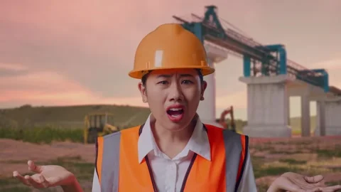 Wondering Engineer Saying Why Working Doubtfully at Construction Site Stock Footage 330333136