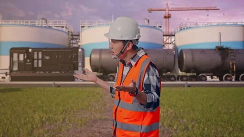 Wondering Engineer Saying Why Working Doubtfully at Oil Refinery Stock Footage 340140415