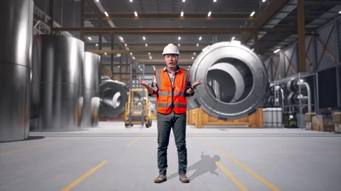 Of Wondering Engineer Saying Why Working Doubtfully at Heavy Factory 库存影片 340821136