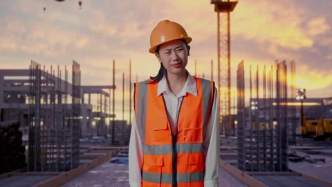Wondering Female Engineer Working Doubtfully at Construction Site Stock Footage 326105836