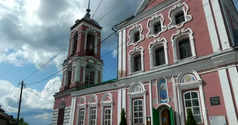 Wondrous window bas-reliefs, the Orthodox Church with a high bell tower Stock Footage 65509437