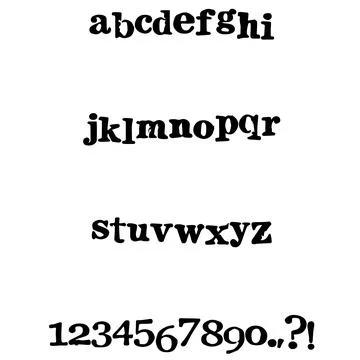 Wonky Glitch Distressed Typewriter typography font lettering ABC cartoon ve.. Stock Illustration