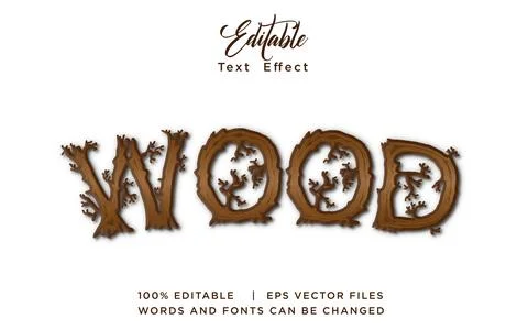 Wood 3D Editable Text Effect Vector Design Stock Illustration