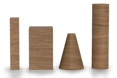 Wood 3D rendering of geometric figures with shadows isolated Stockillustratie