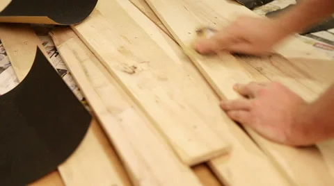 Wood abrade process with sandpaper Video stock 57254531