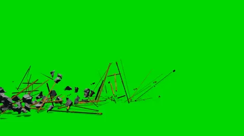 Wood and stone debris explode - isolated green screen footage Clip 1 Stock Footage 33643622