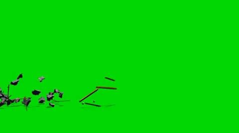 Wood and stone debris explode - isolated on green screen Stock-Footage 33643866