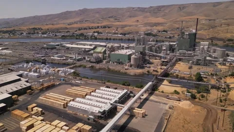 Wood and timber processing. A Pile Of Wood Chips At A Paper Mill Stock Footage 248121079