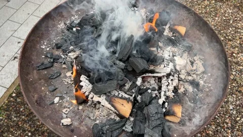 Wood ashes burn on the fire Stock Footage 230939563