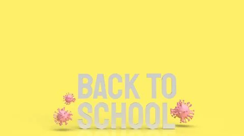 The wood back to school text in yellow color and virus for covid 19 in school イラスト素材